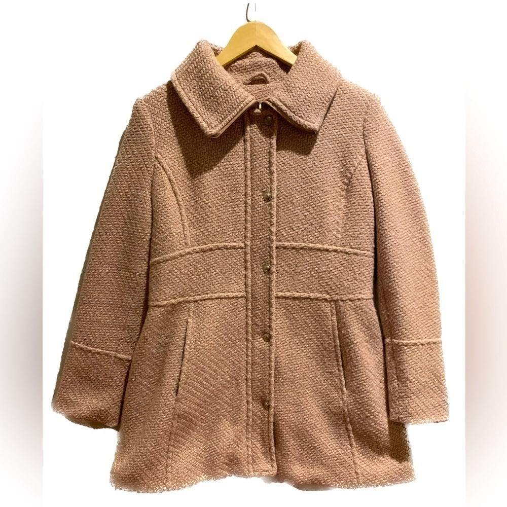 Jessica Simpson Dusty Rose Pink Wool Blend Jacket Zipper Buttons Collar Large